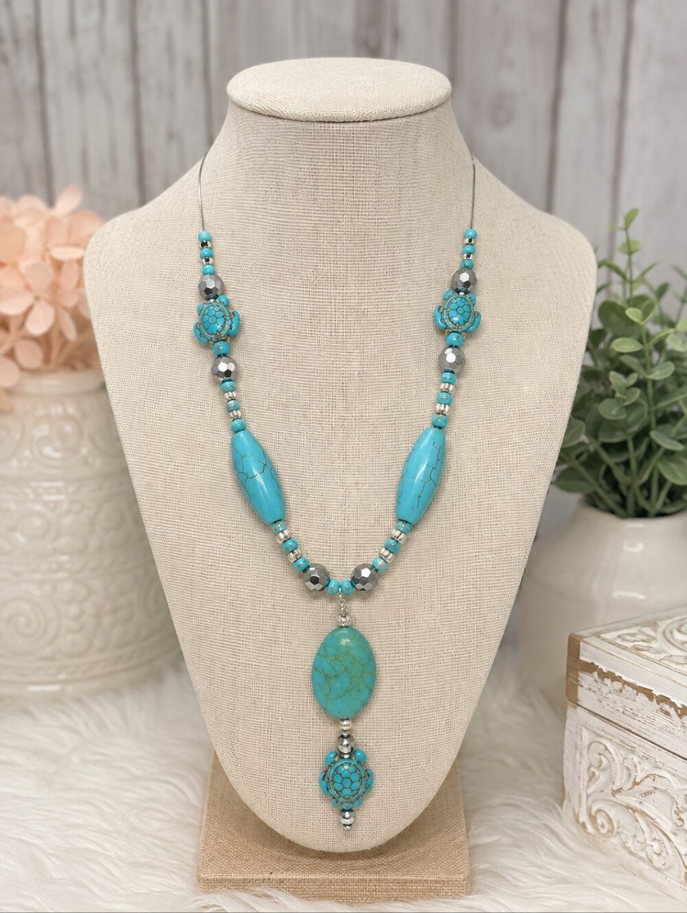 ✨ Handmade Turquoise Turtle Statement Necklace ✨